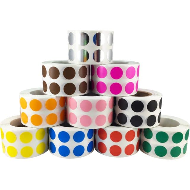 Colored Dot in Bulk Pack of Ten 1/2" Stickers - InStock Labels