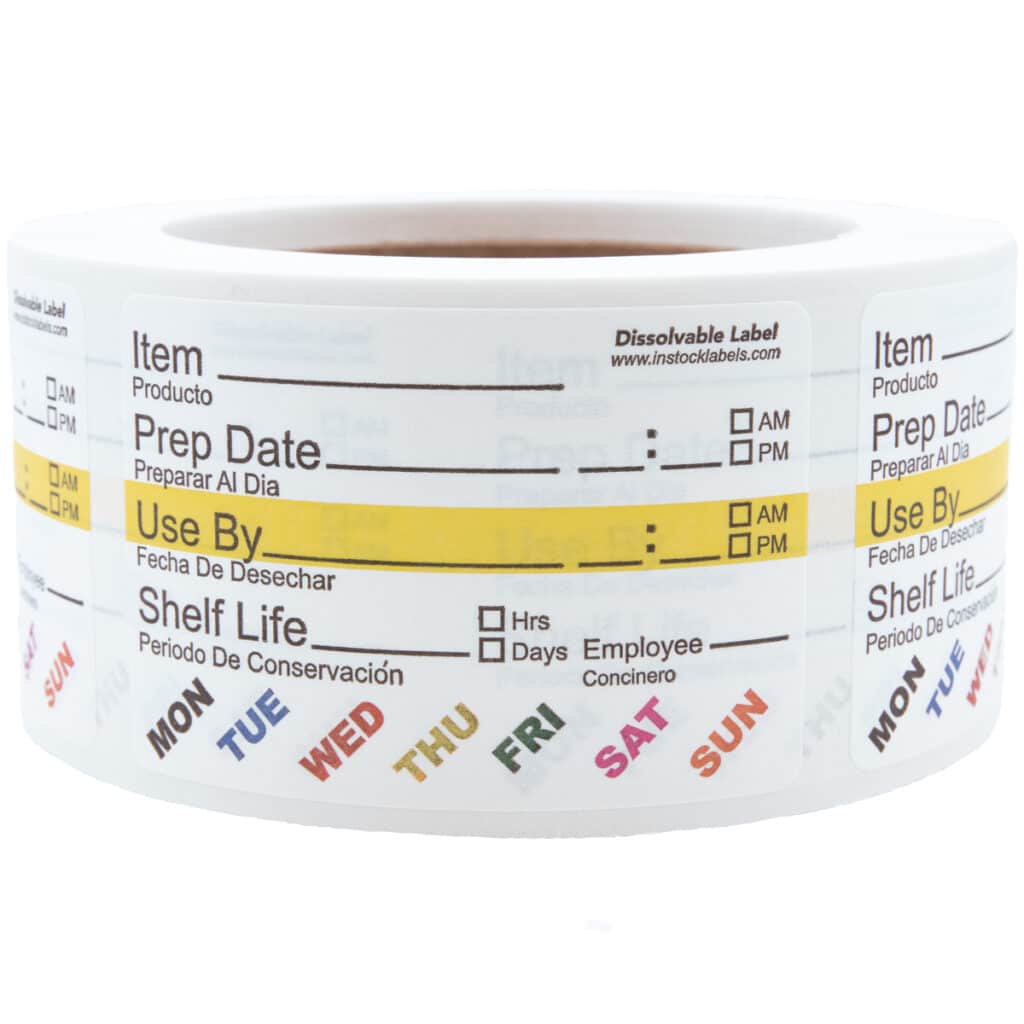 Dissolvable Day of the Week Use By Shelf Life Labels