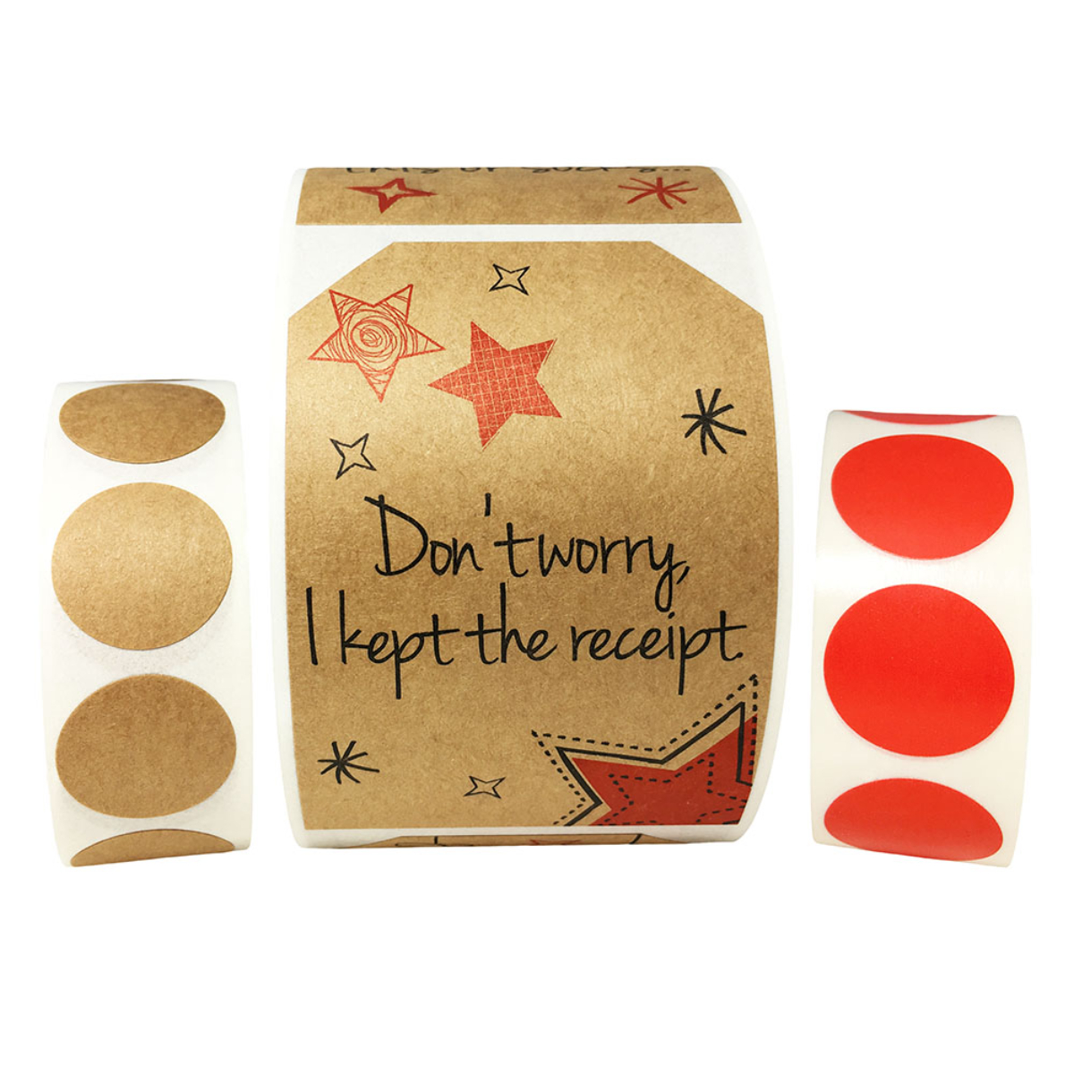 Kraft Christmas Adhesive Gift Tags and Colored Dots Pack