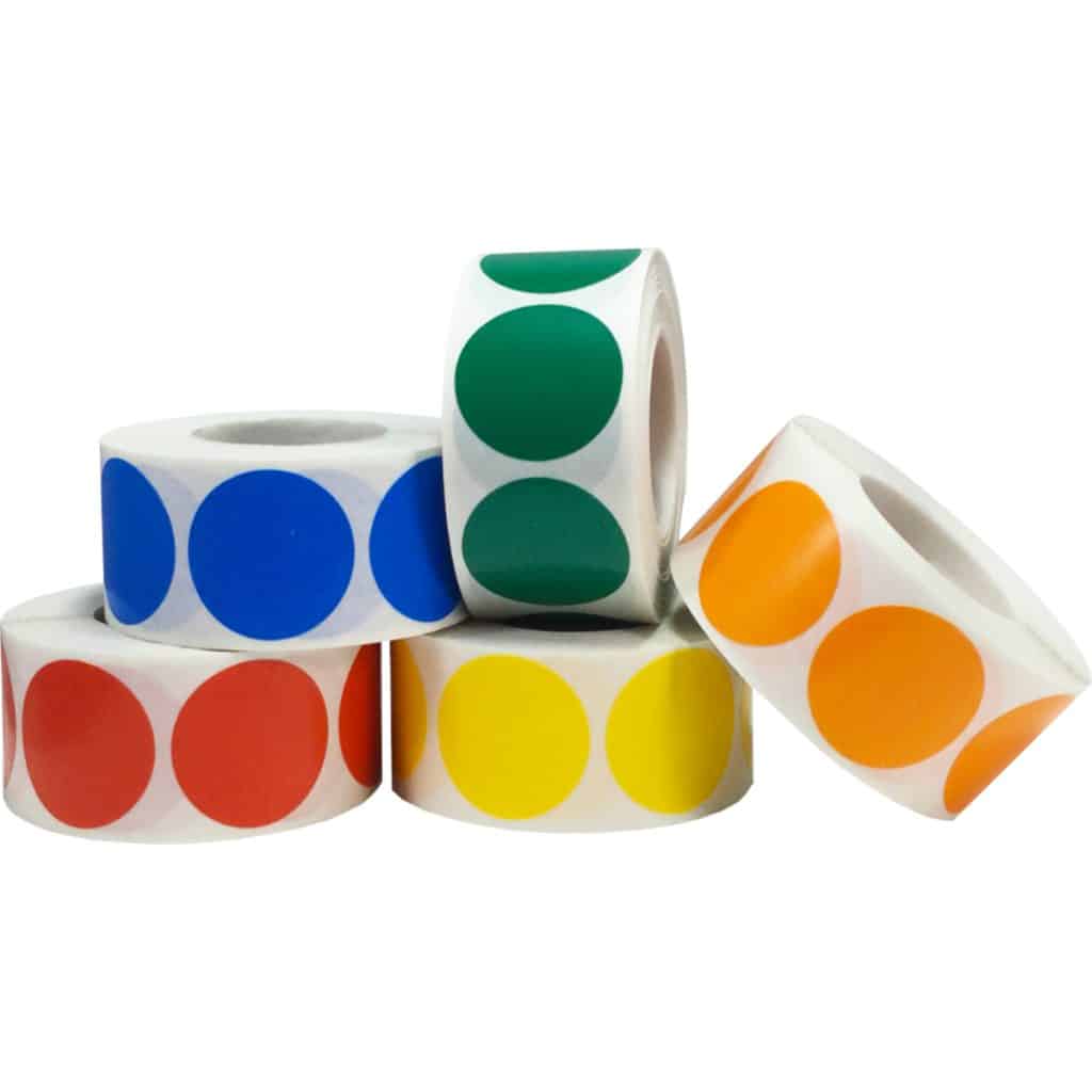 1" Inch Round Color Coding Labels | Primary Colors | InStockLabels.com