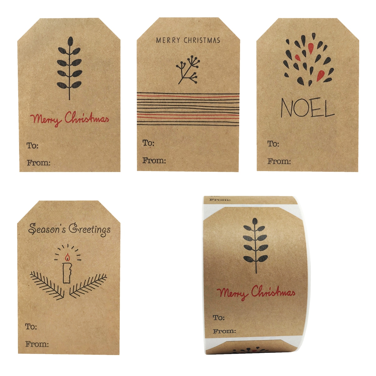 Minimalistic Kraft Christmas Gift Tags Tags - Qty 100