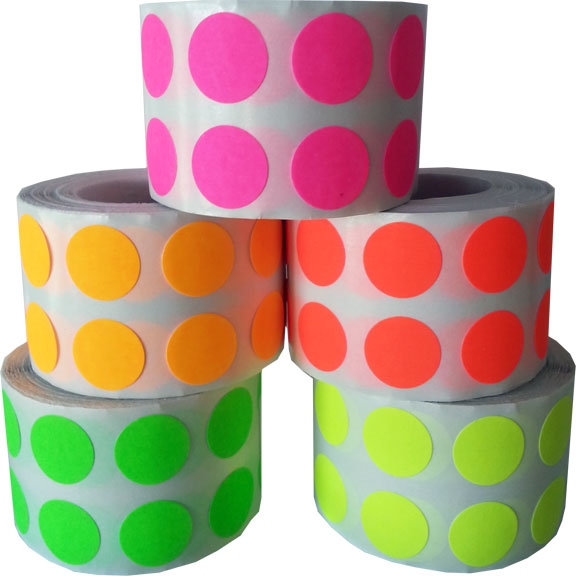 1/2" Fluorescent Collection Round Colored Dot Stickers