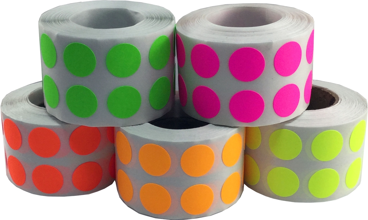 Fluorescent Colored Dot Stickers Collection | Small 1/2" Round