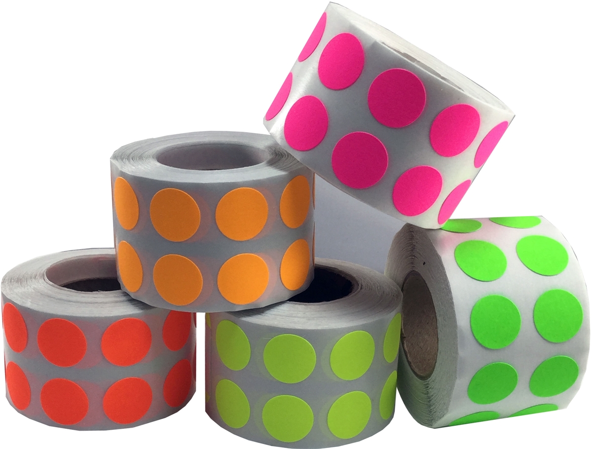 Fluorescent Colored Dot Stickers Collection | Small 1/2" Round