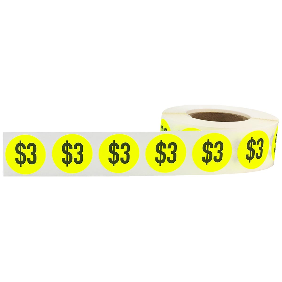 $3 Fluorescent Yellow Pricing Stickers 3/4 Round