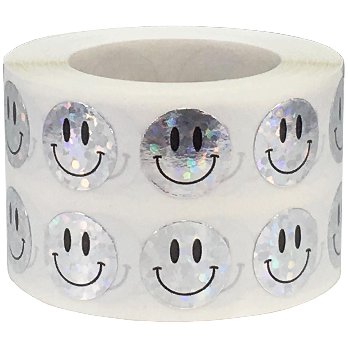 Small Metalized Sparkle Silver Smiley Face Stickers 1/2"