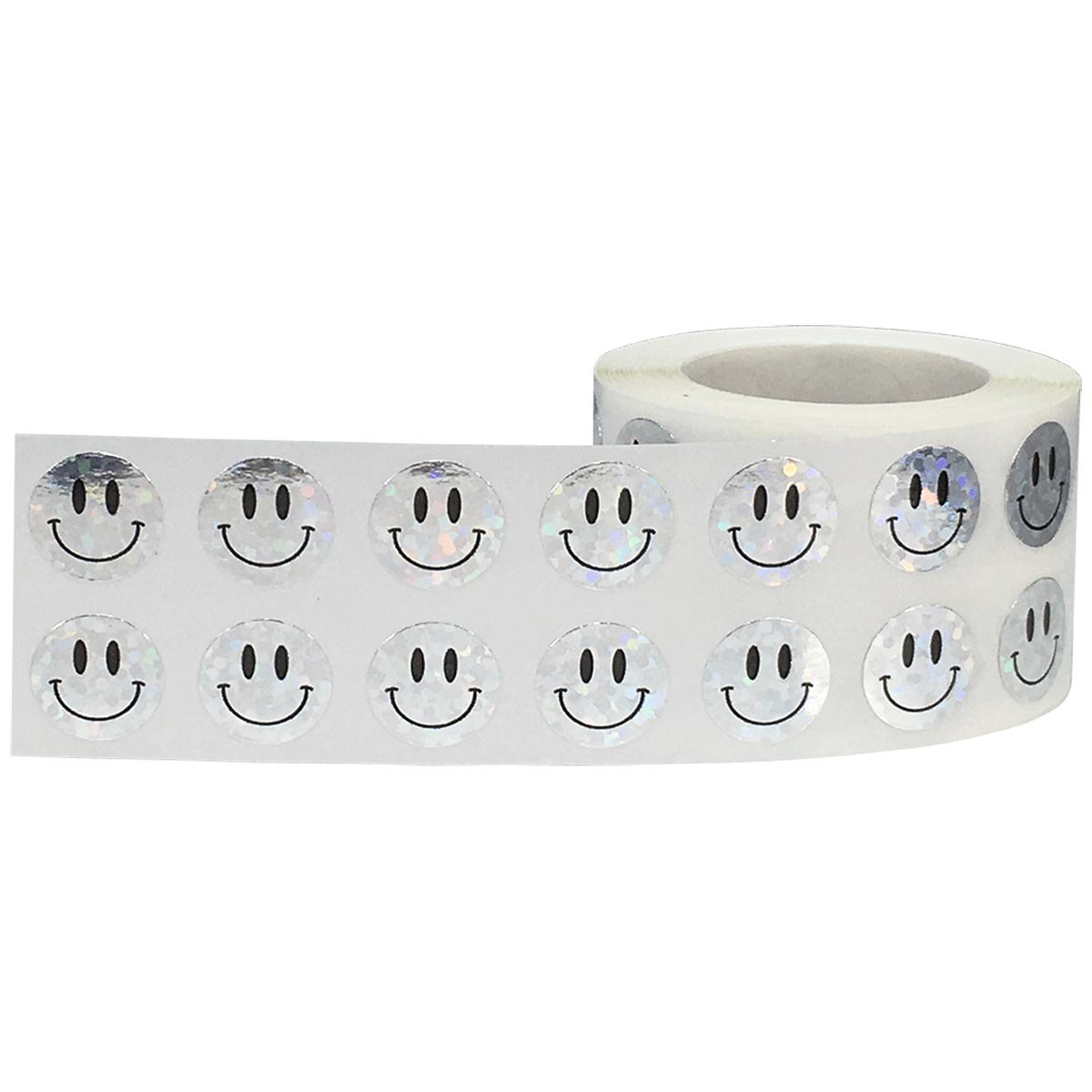 Small Metalized Sparkle Silver Smiley Face Stickers 1/2"