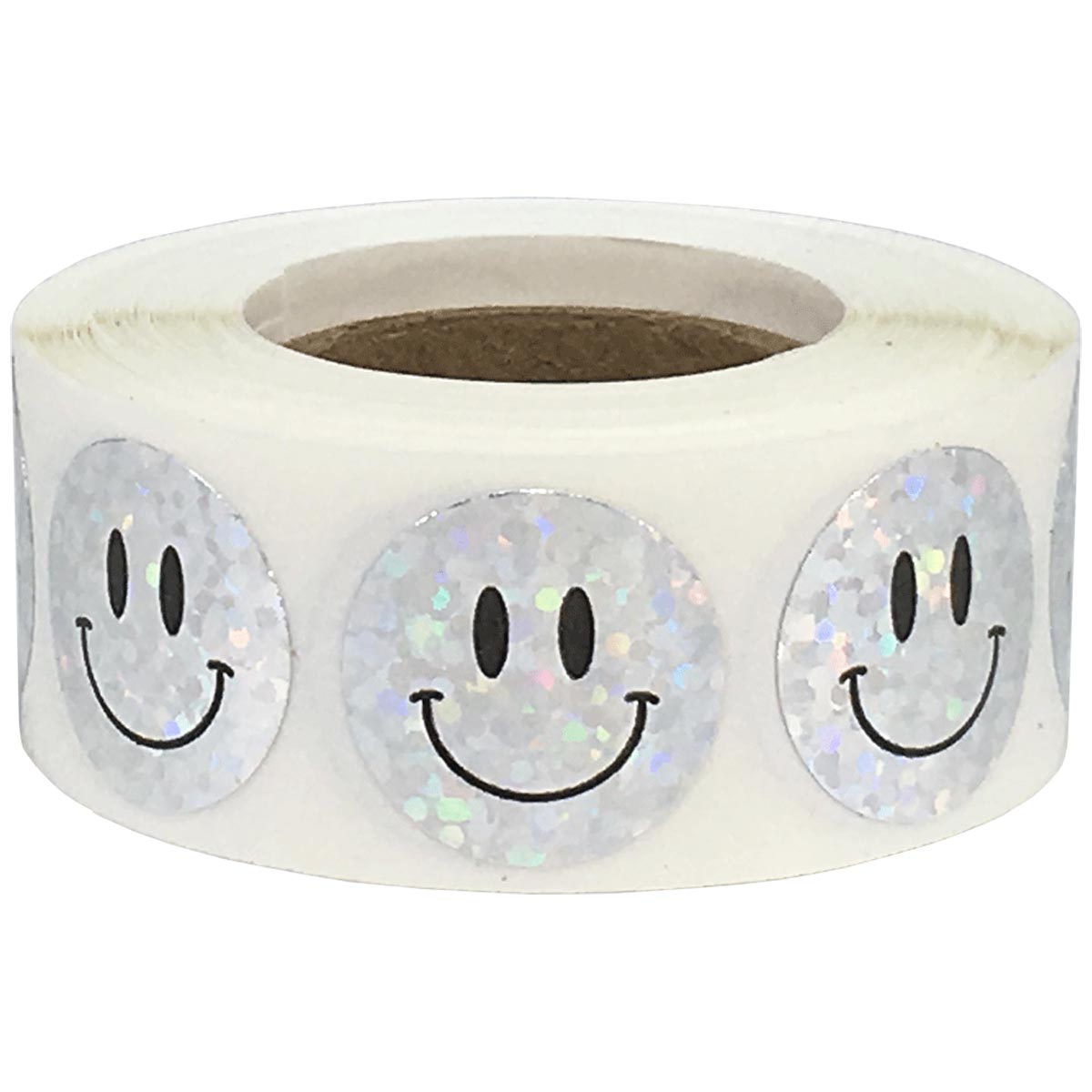 Holographic Sparkle Silver Smiley Face Stickers 3/4"