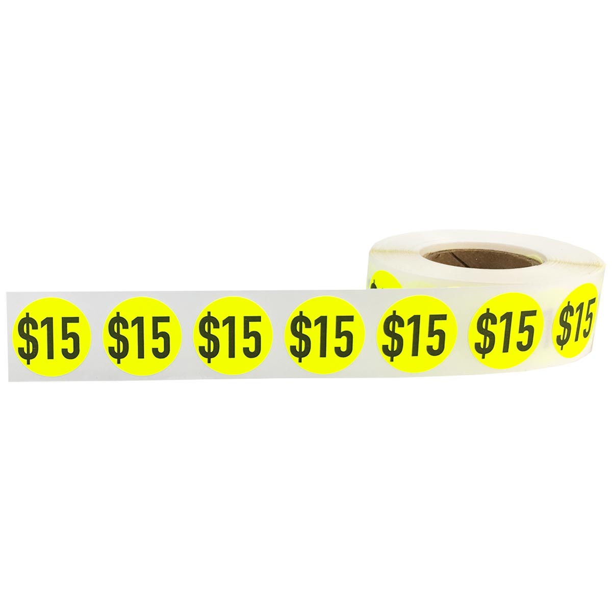 $15 Fluorescent Yellow Pricing Stickers 3/4 Round