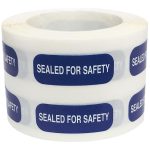 Blue with White Text Sealed for Safety Adhesive Labels