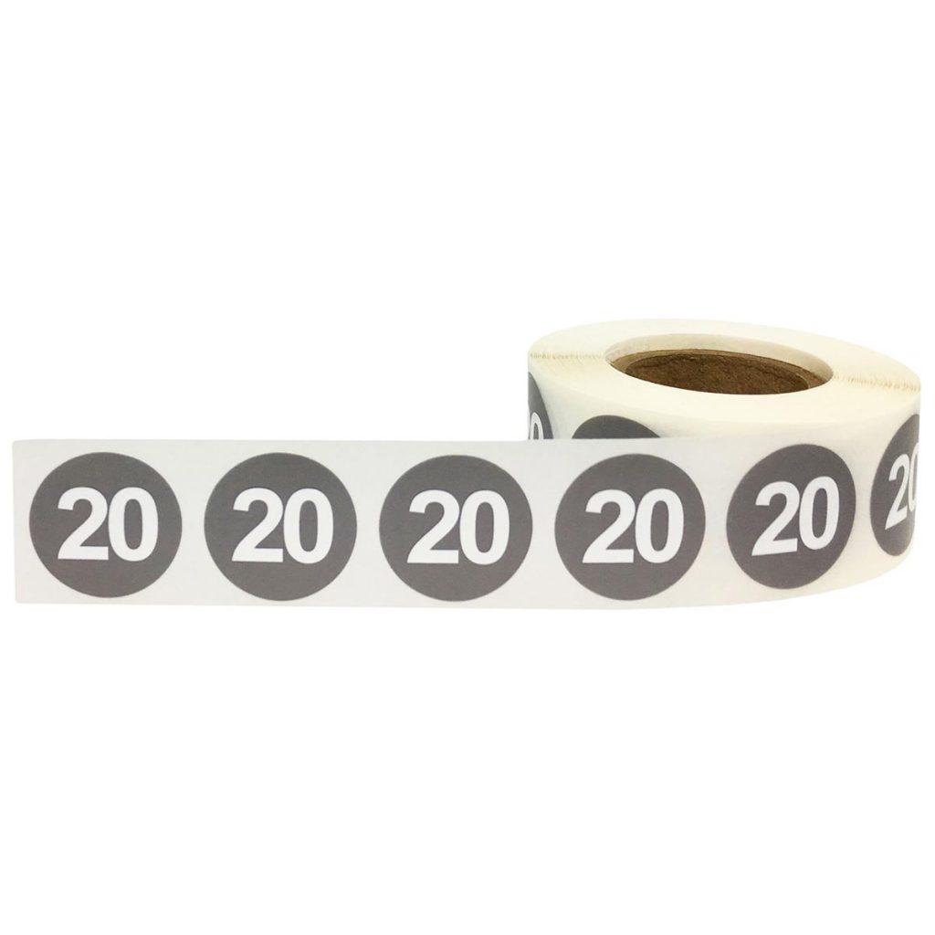Color Coding Number 20 Stickers 3/4