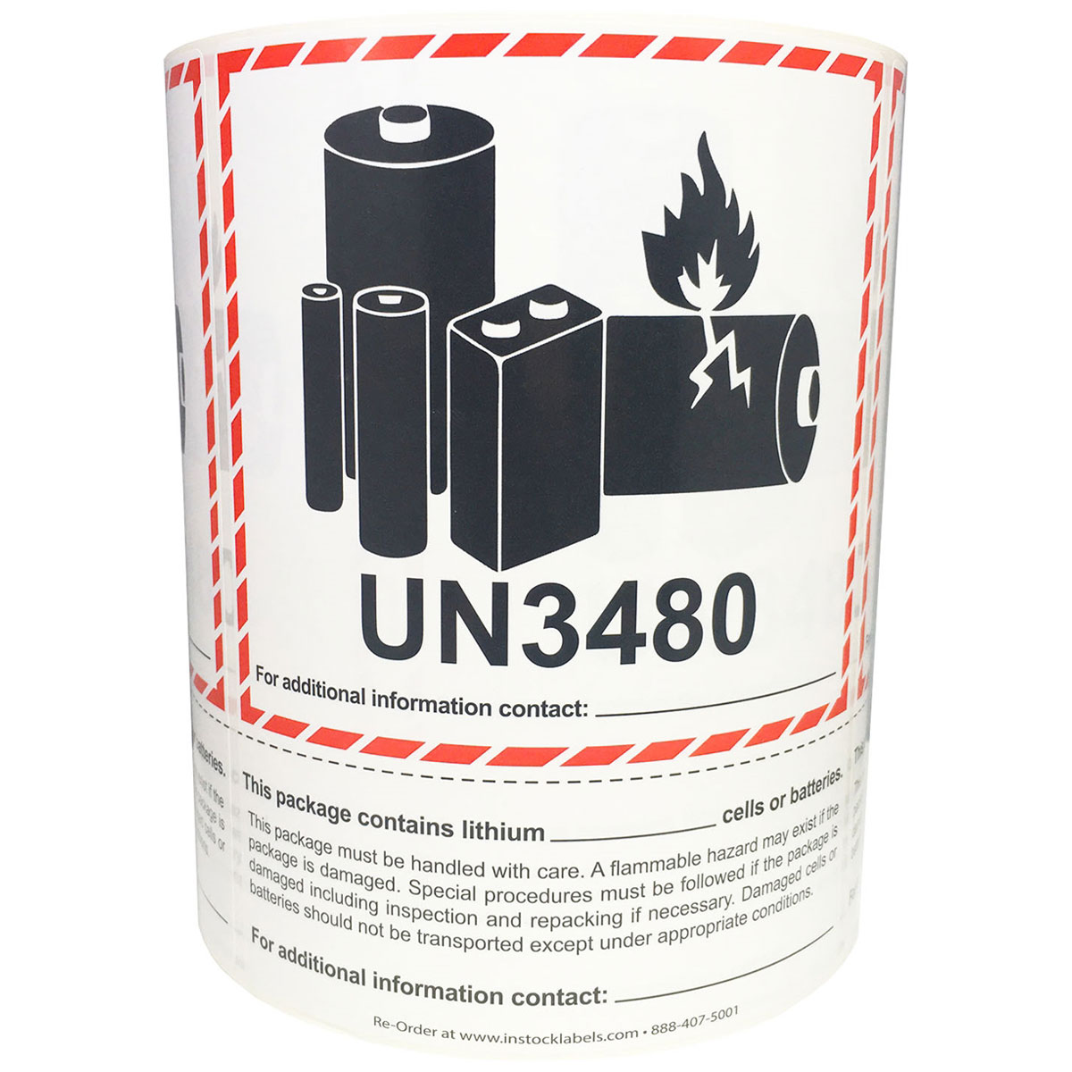 Large Lithium Ion Battery UN3480 D.O.T. Semi-Gloss Labels ...