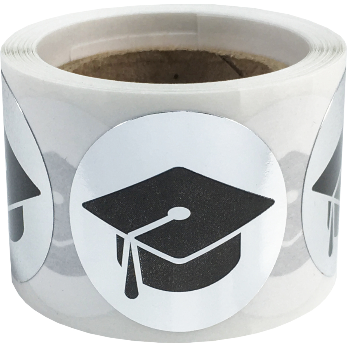 Silver Graduation Cap Stickers 1"