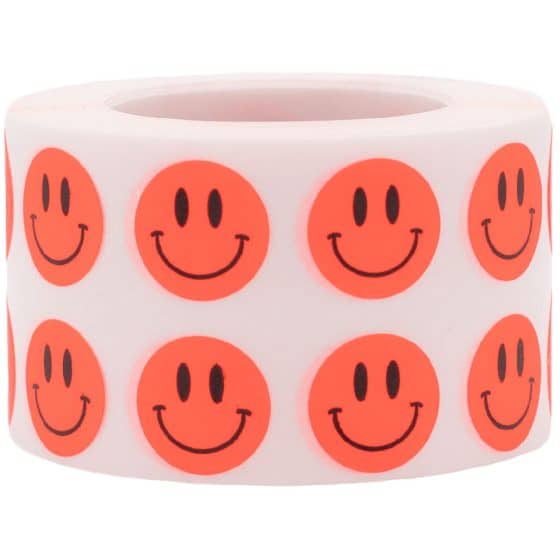 Small Fluorescent Red Smiley Face Stickers 1/2