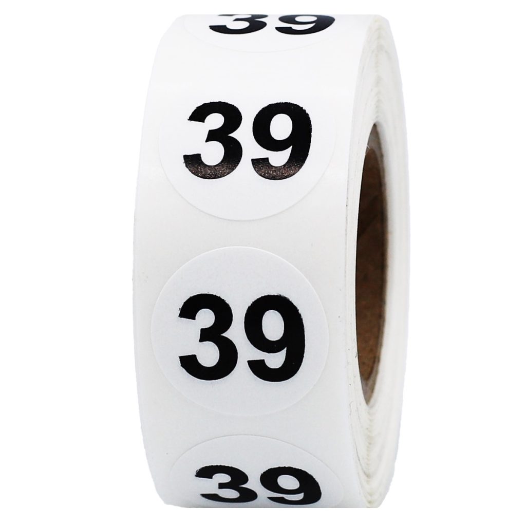 White Number 39 Stickers 3/4