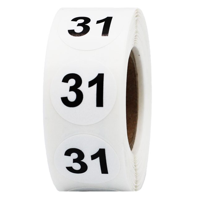 White Number 31 Stickers 3/4