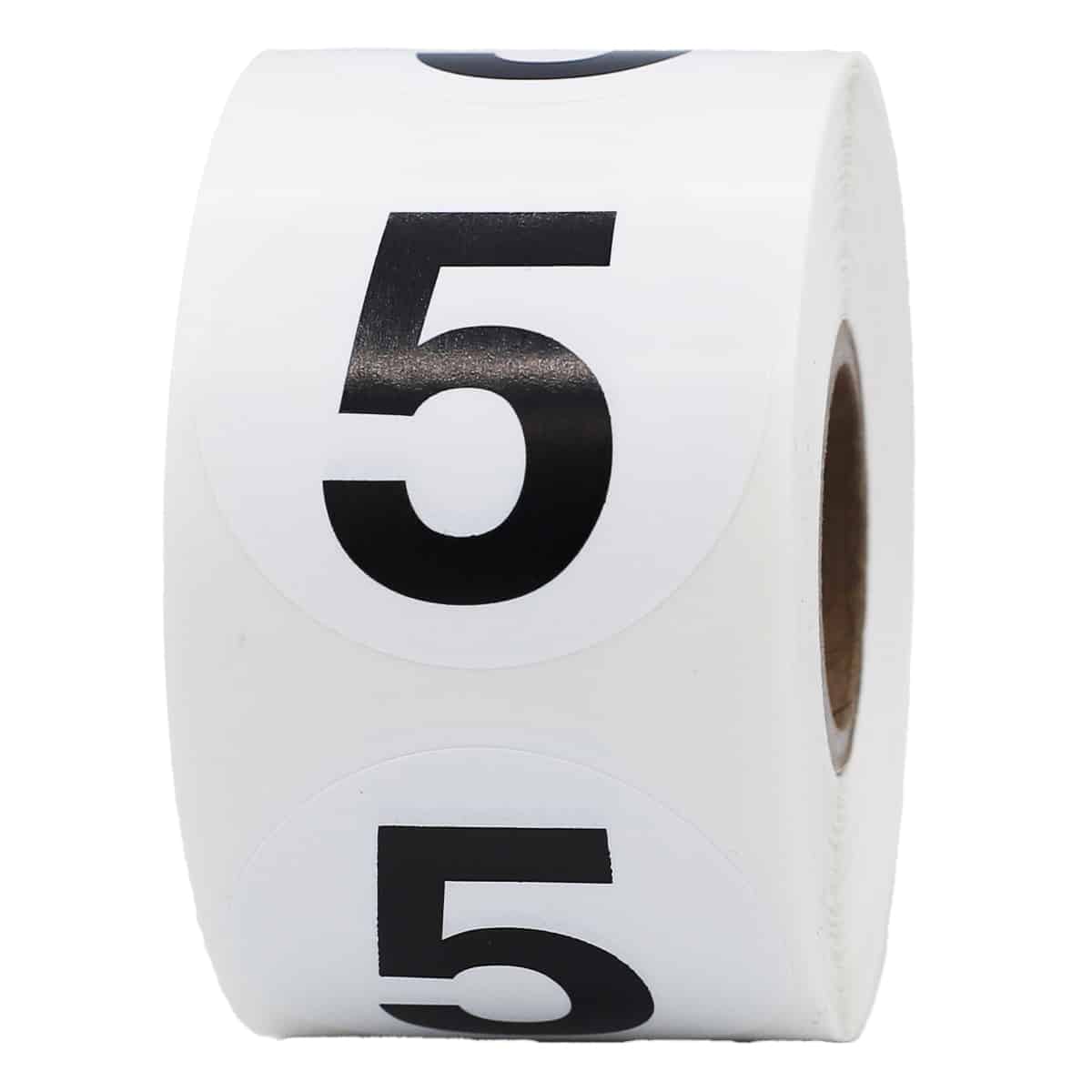 Number 5 Stickers Black/White 1.5" Round