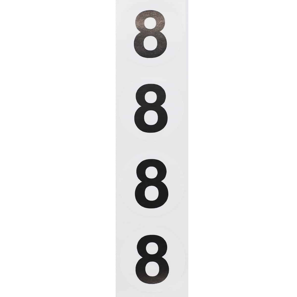 Number 8 Stickers Black/White 1.5" Round