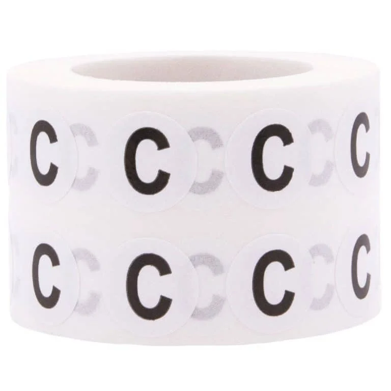 Small Letter C Stickers 1/2" Round QTY 1,000