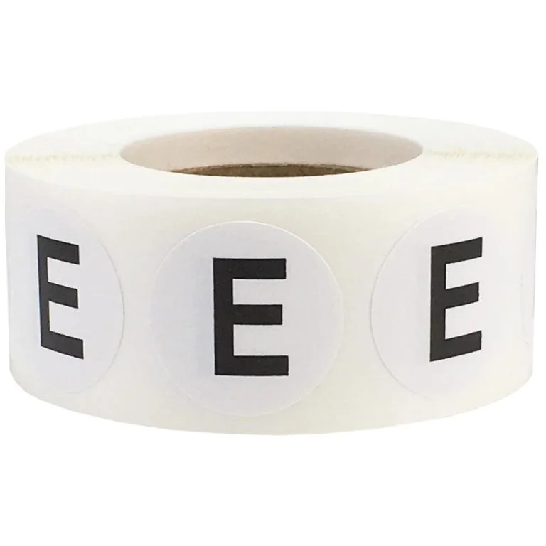 Letter E Stickers 3/4" Round QTY 500