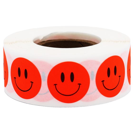 Fluorescent Red Smiley Face Stickers 3/4