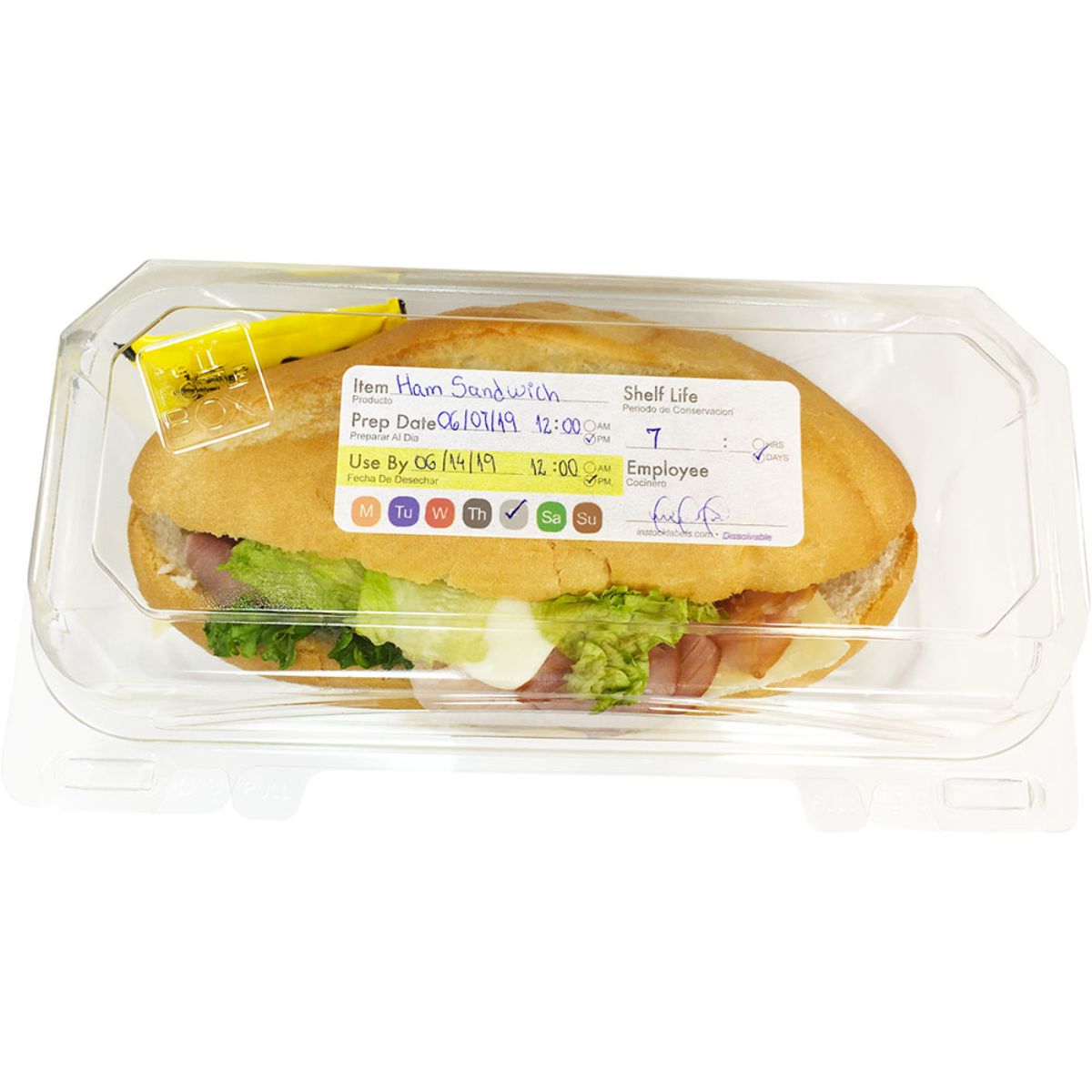 Ham and Cheese Sandwich Plastic Container with Label with Price on