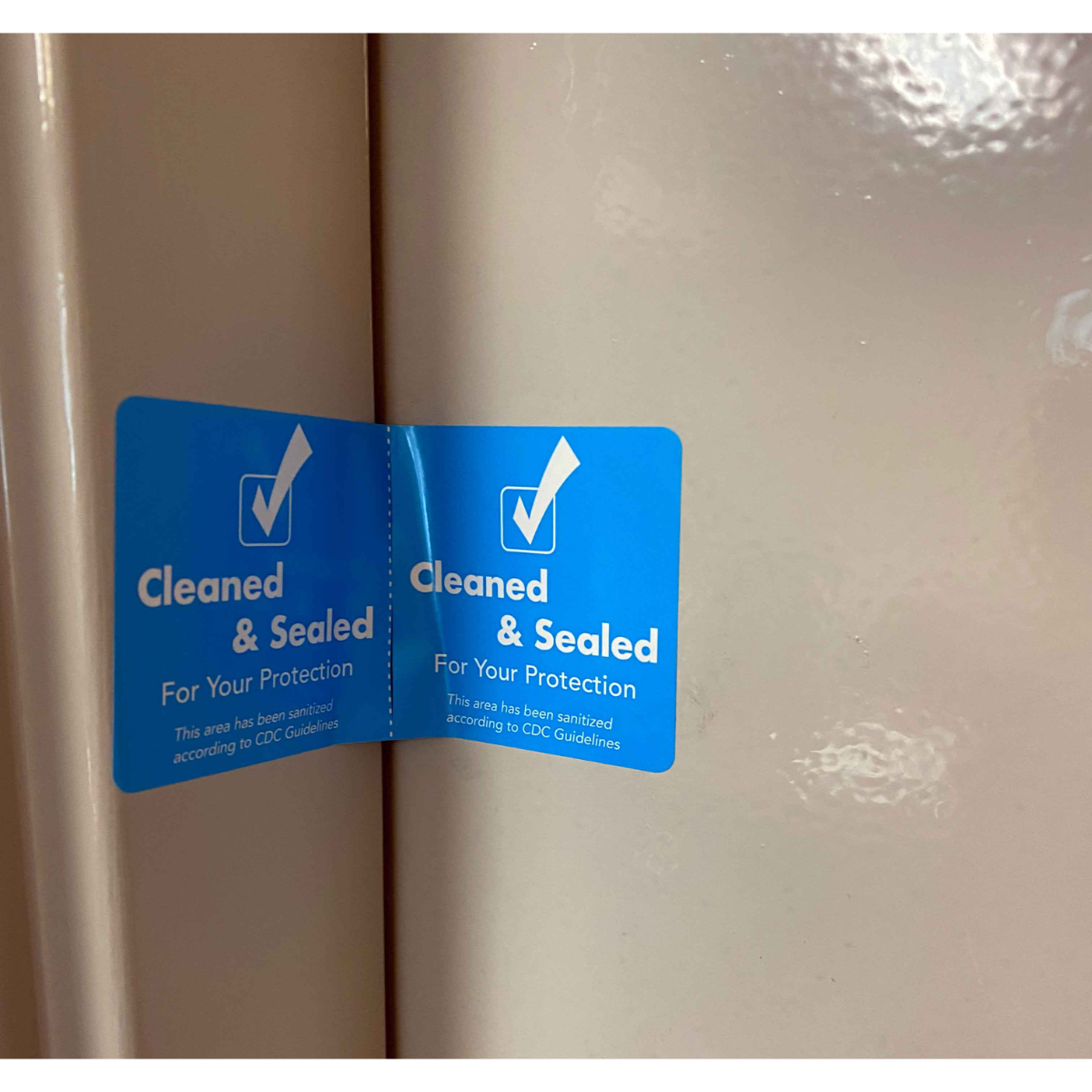 Cleaned and Sealed Blue Tamper Door Safety Seals | 2″ x 4″