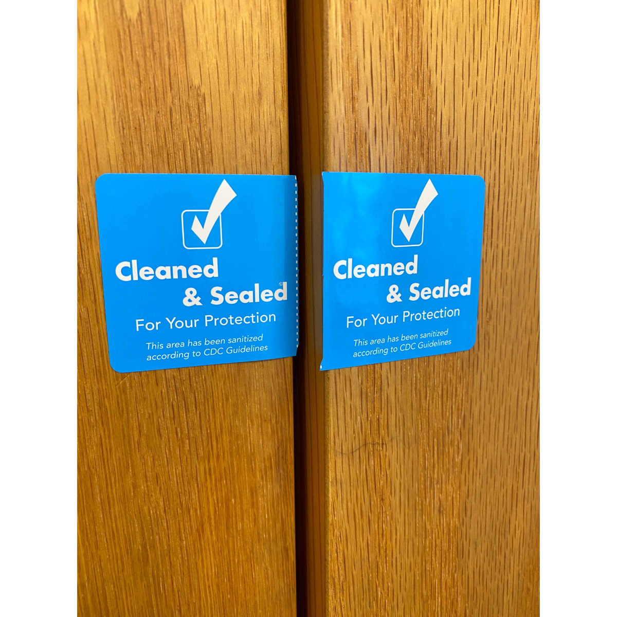 Cleaned and Sealed Blue Tamper Door Safety Seals | 2″ x 4″