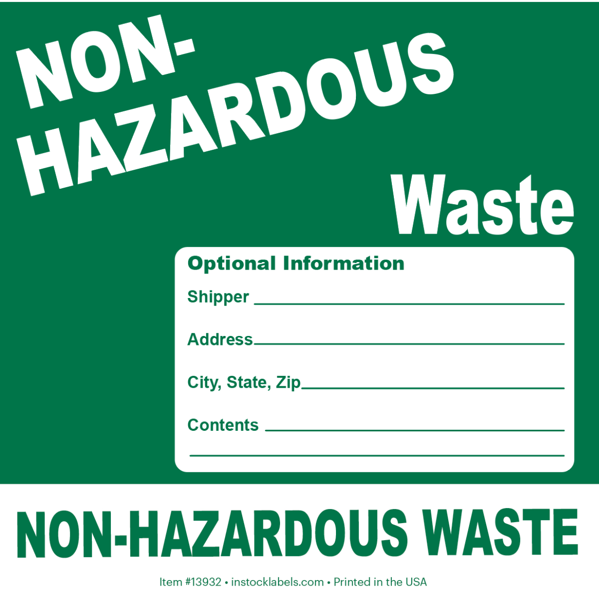 NonHazardous Waste Warning Labels 100 Labels