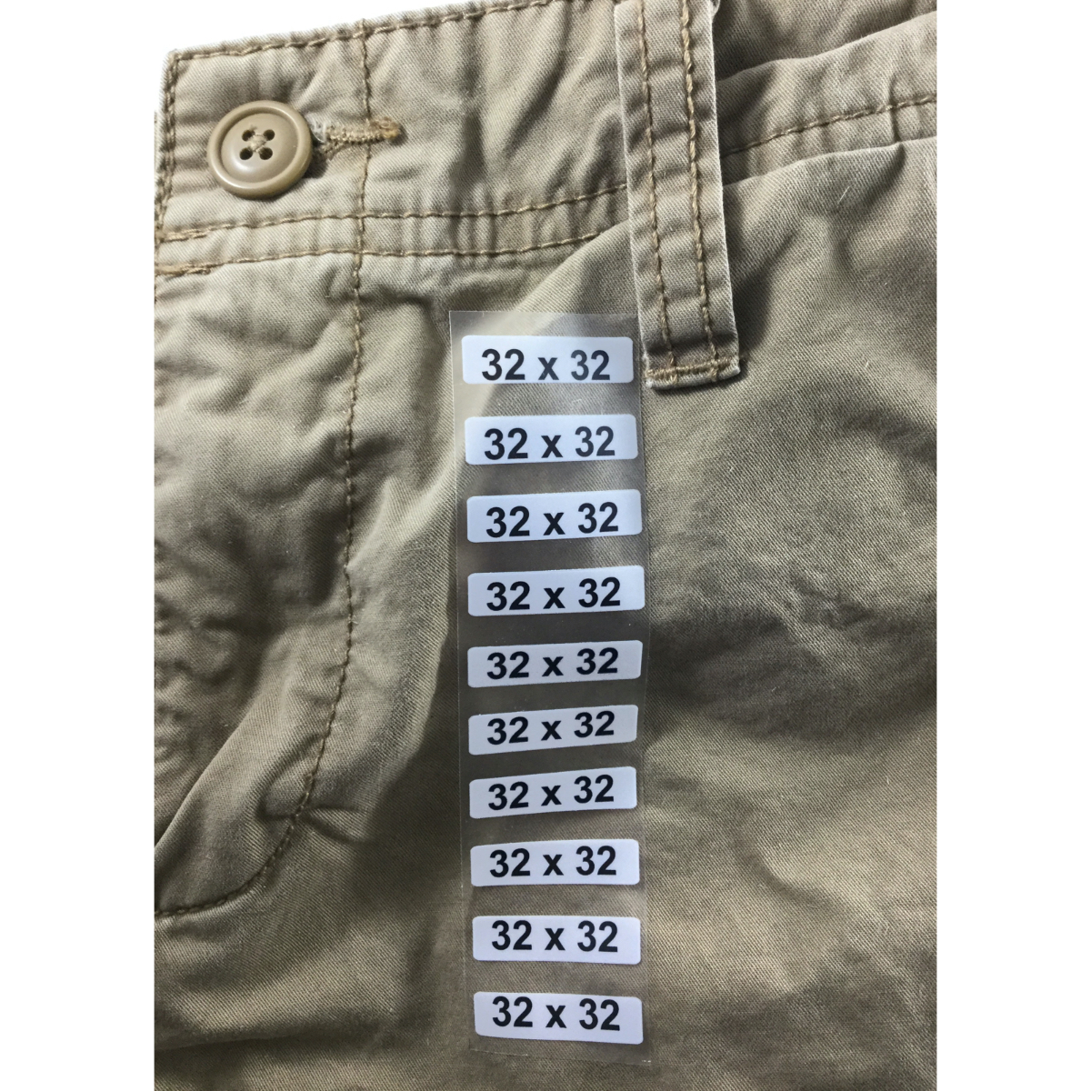 Men's x Clear Hem/Inseam Pant Size Labels | InStockLabels.com