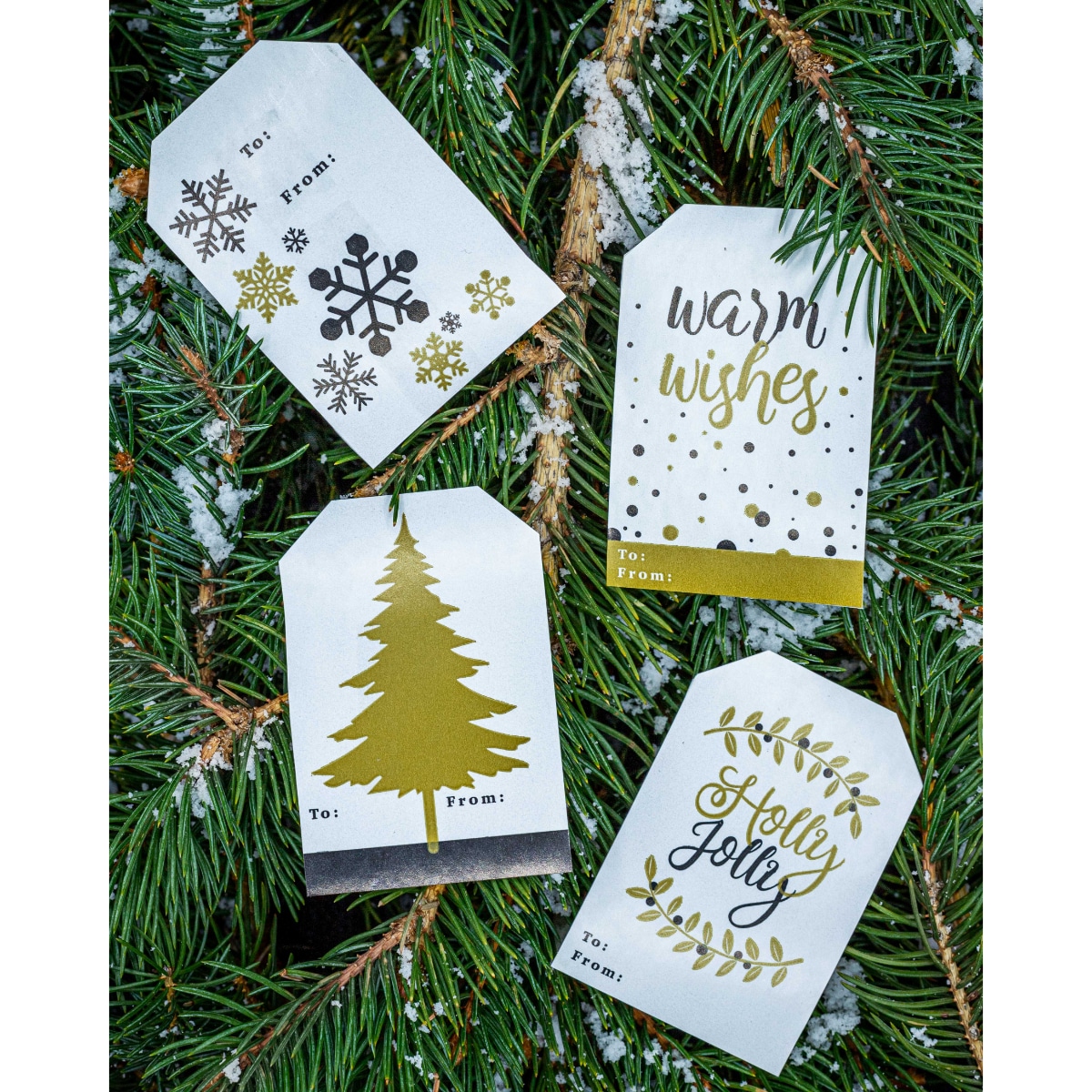 Classy Gold/White Holiday Gift Tags | 100 Qty