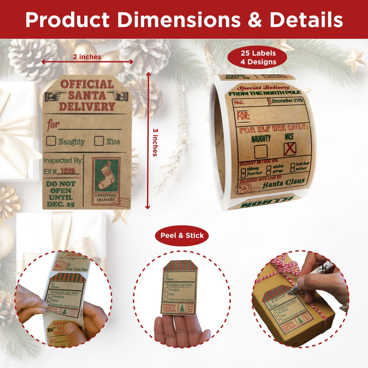 Kraft Vintage Christmas Gift Tags Qty 25