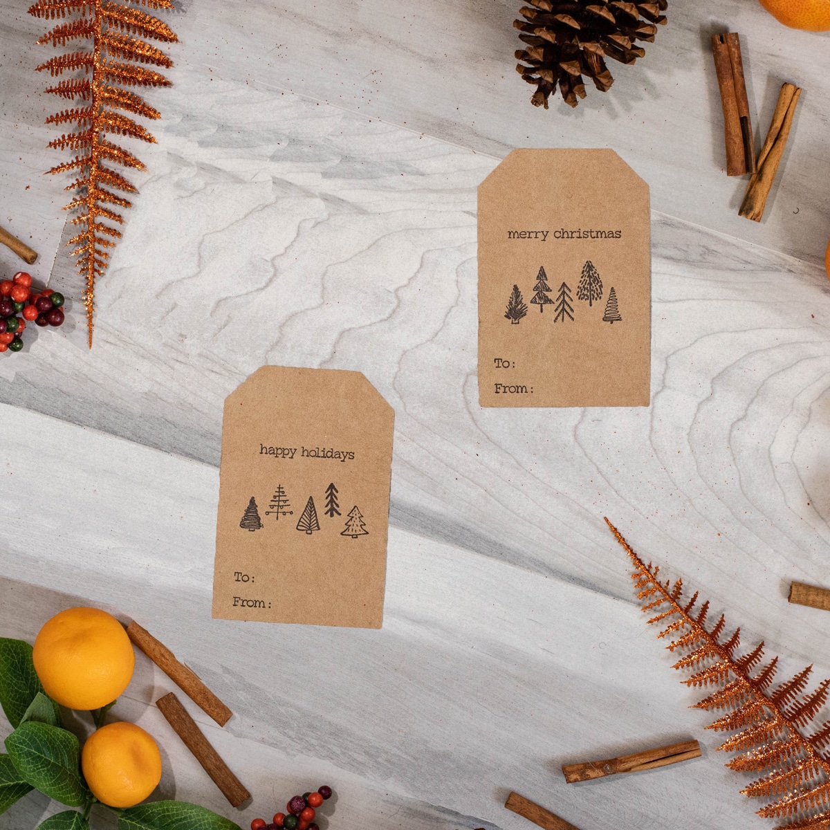 Boho Christmas Tree Kraft Gift Tag Stickers 25 Qty