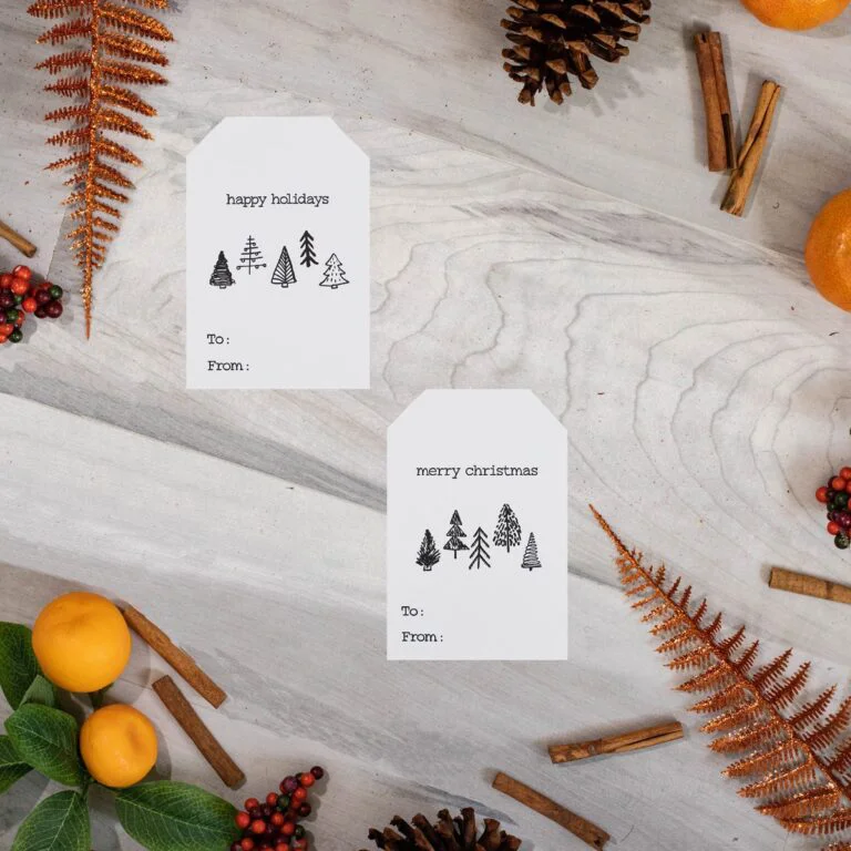 Cottage Christmas Tree Gift Tag Stickers QTY 100