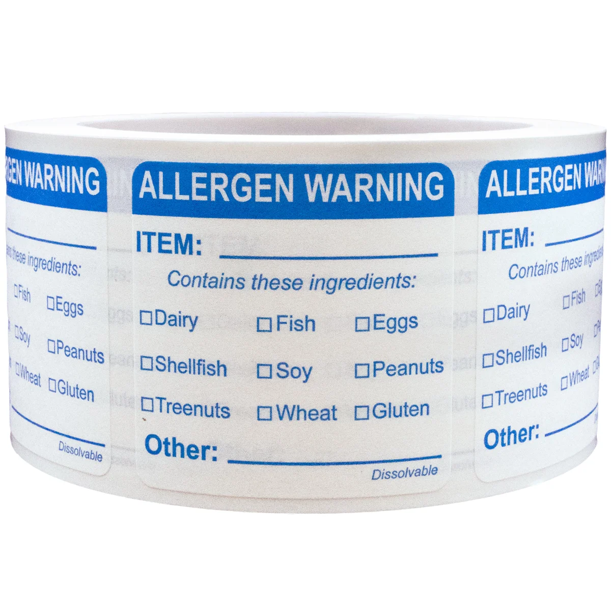 QTY 500 Dissolvable Allergen Food Warning Labels 2" Square