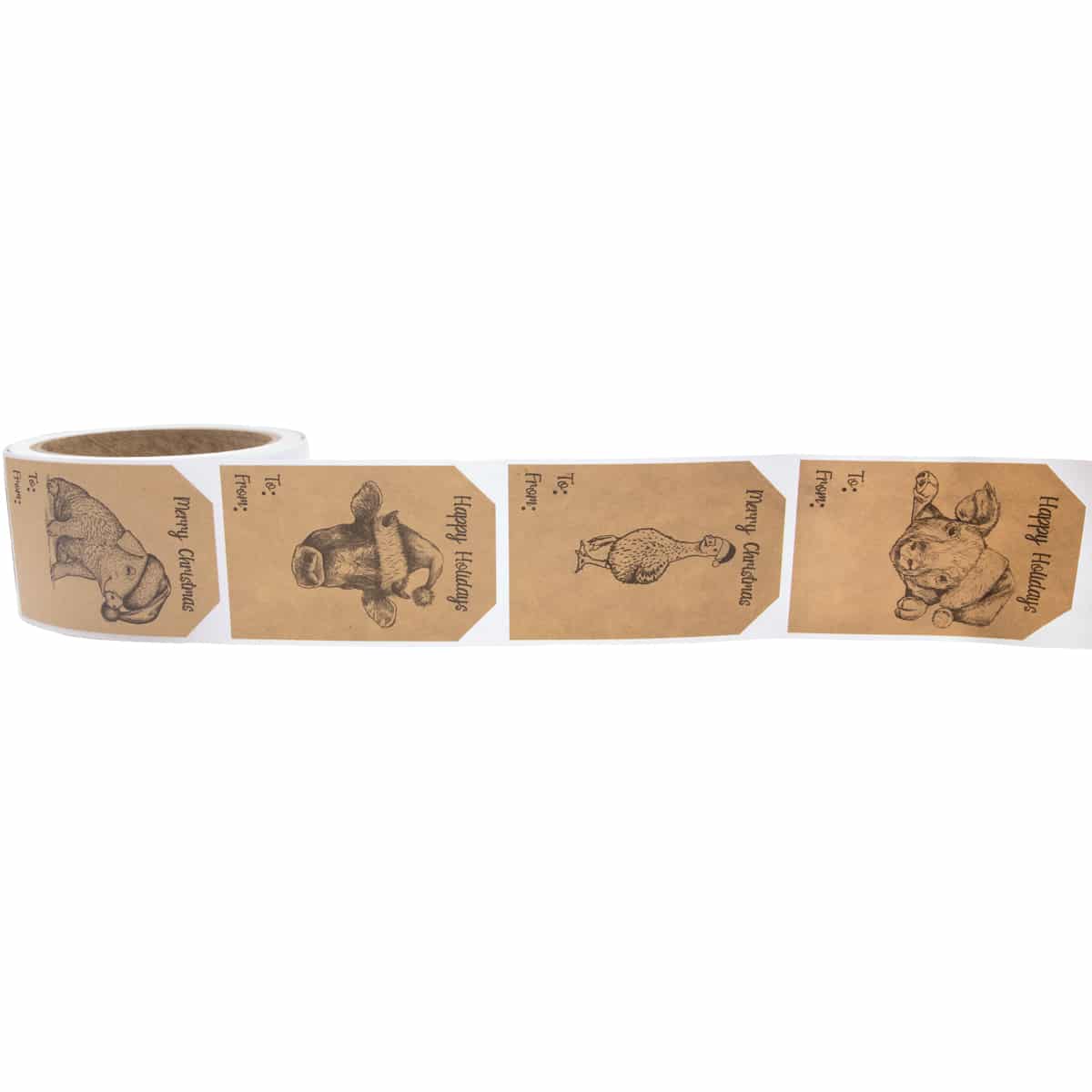 QTY 100 Christmas Farm Animals Adhesive Gift Tags