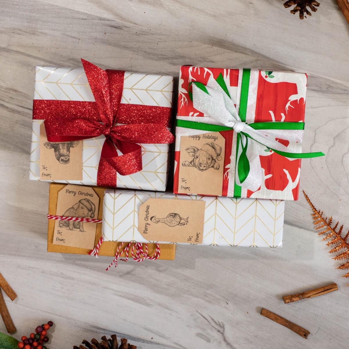 QTY 100 Christmas Farm Animals Adhesive Gift Tags