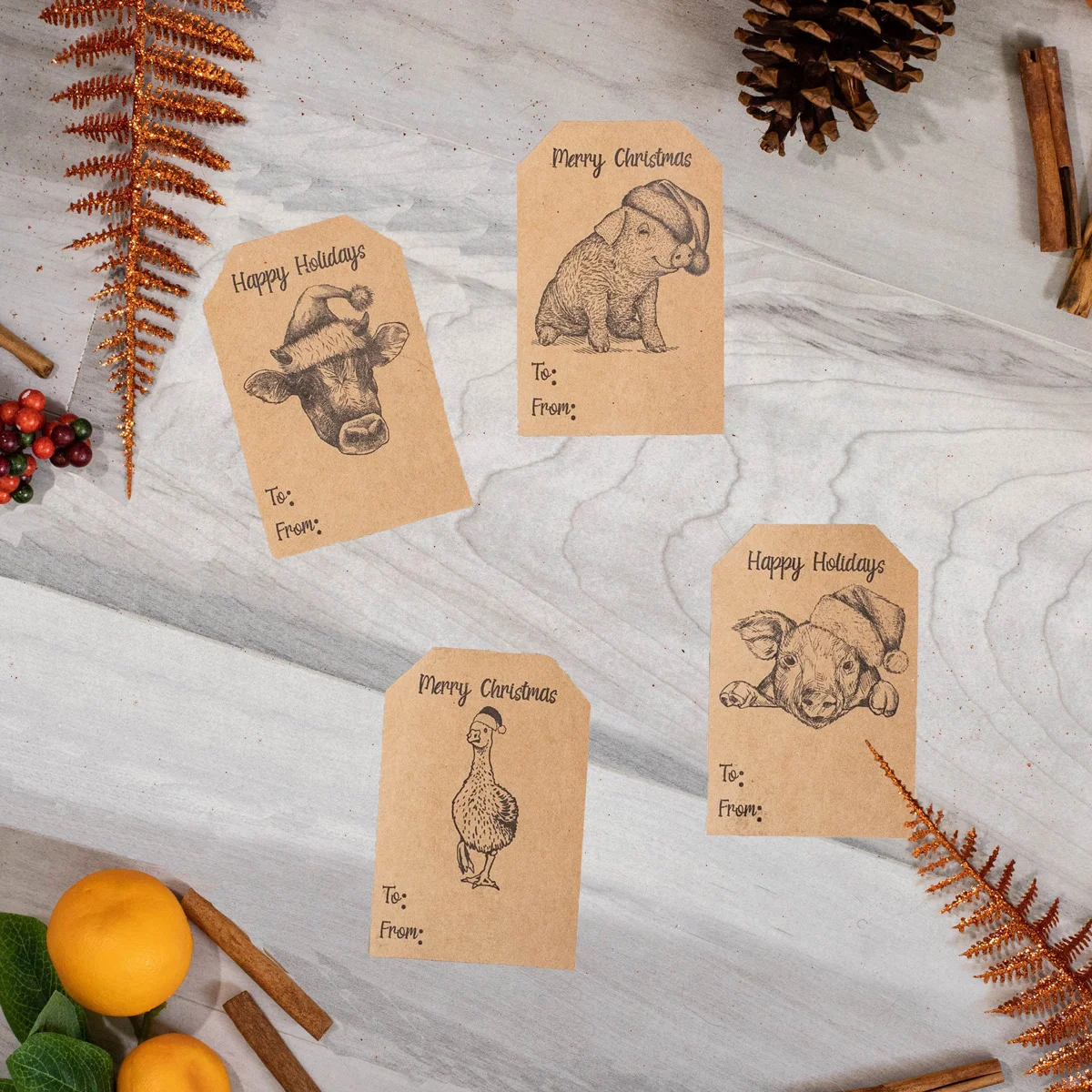 QTY 100 Christmas Farm Animals Adhesive Gift Tags