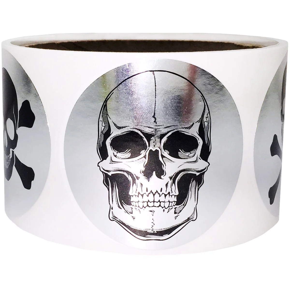 Silver Skull Stickers 2" Round QTY 500
