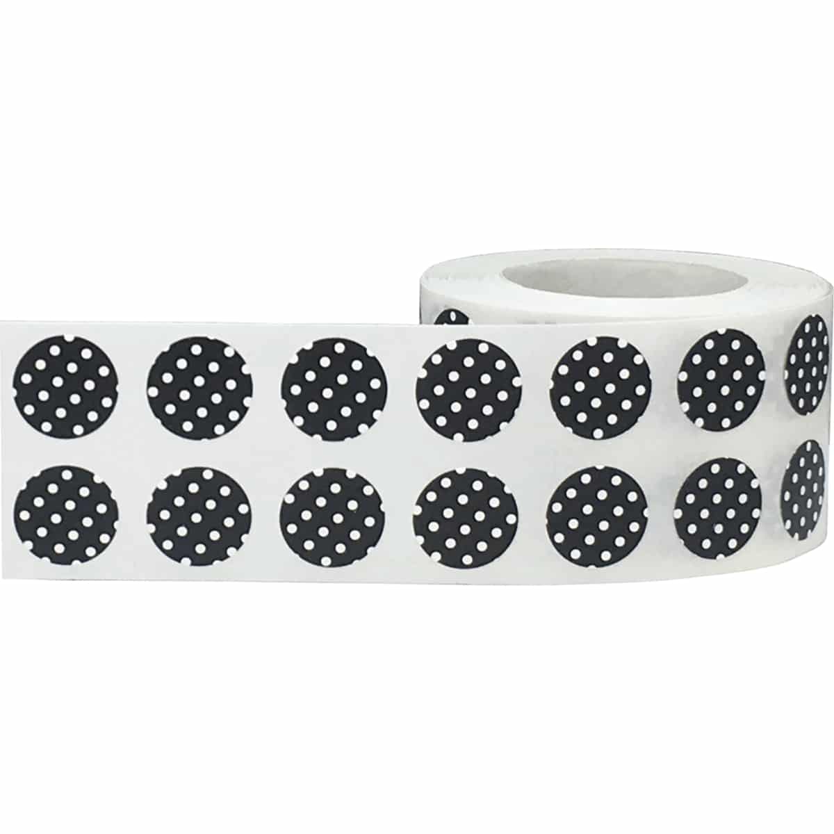 Small Black With White Polka Dot Stickers 1/2" Round