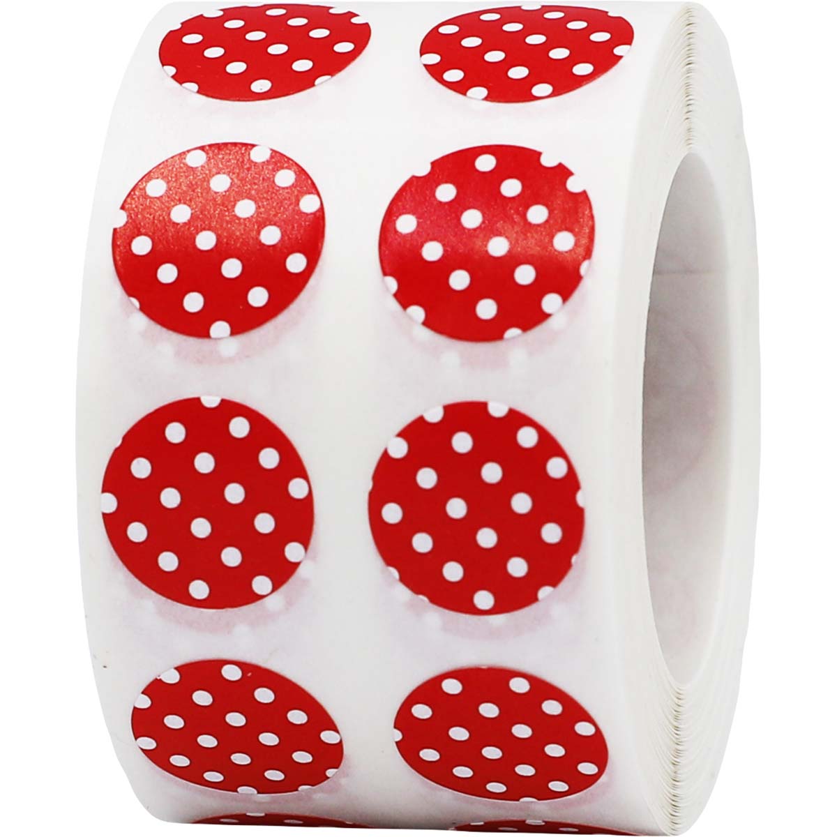 Red With White Polka Dot Stickers 1/2" Round