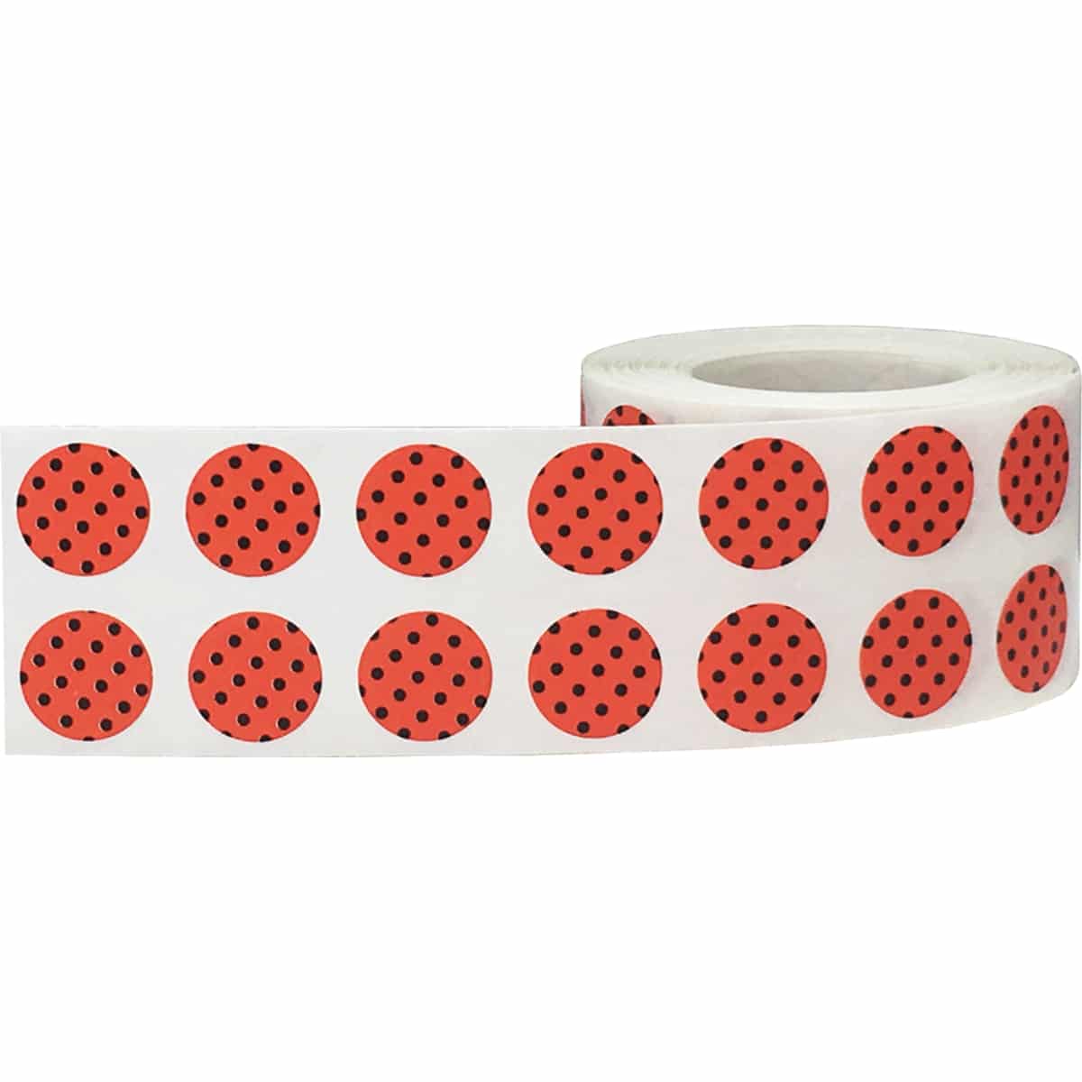 QTY 1,000 Red With Black Polka Dot Stickers 1/2" Round