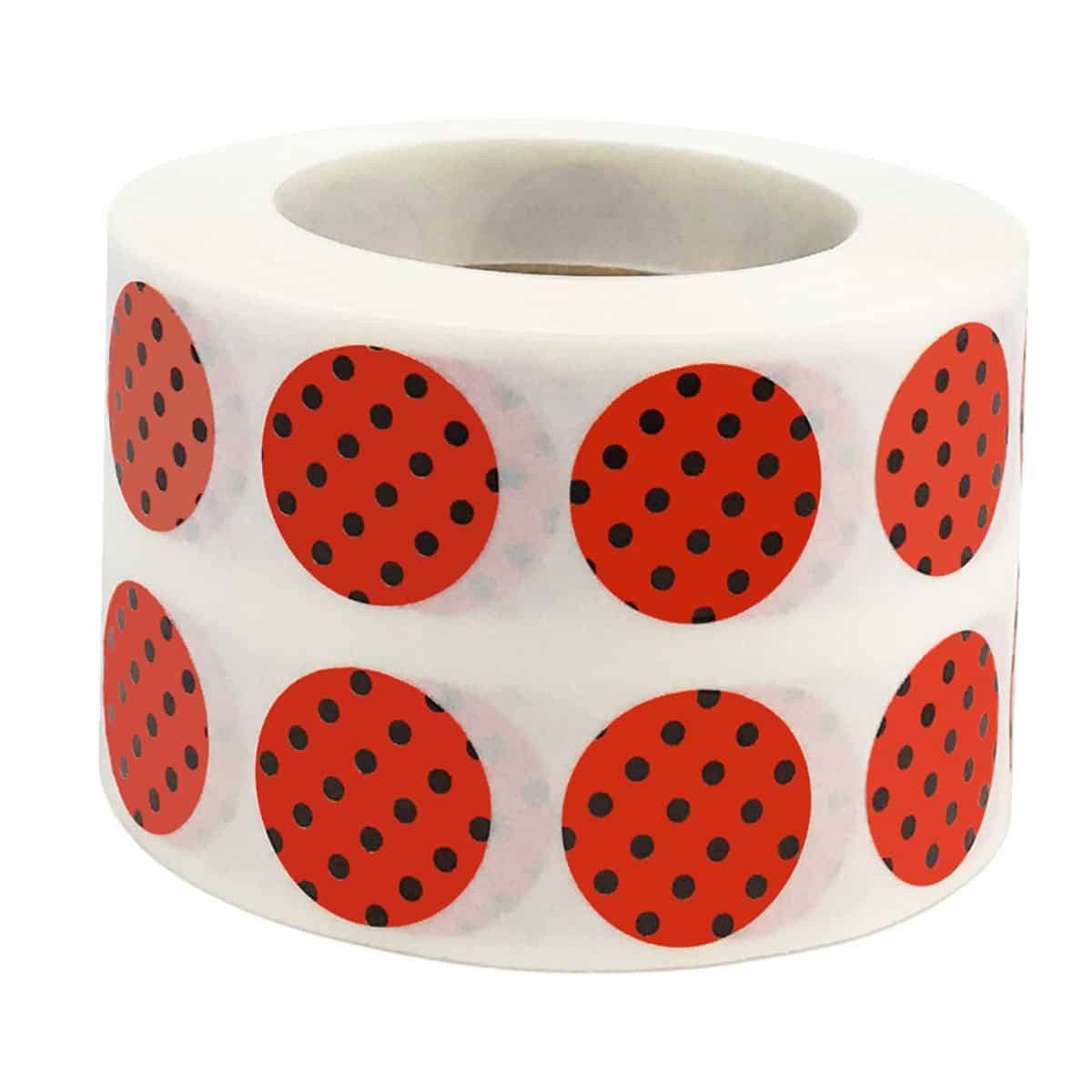QTY 1,000 Red With Black Polka Dot Stickers 1/2" Round