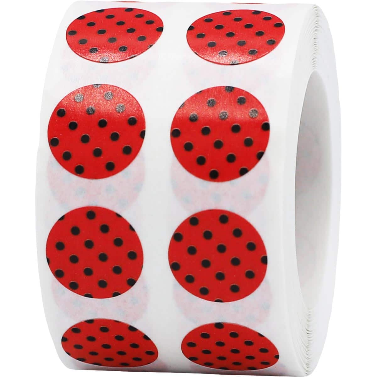 QTY 1,000 Red With Black Polka Dot Stickers 1/2" Round