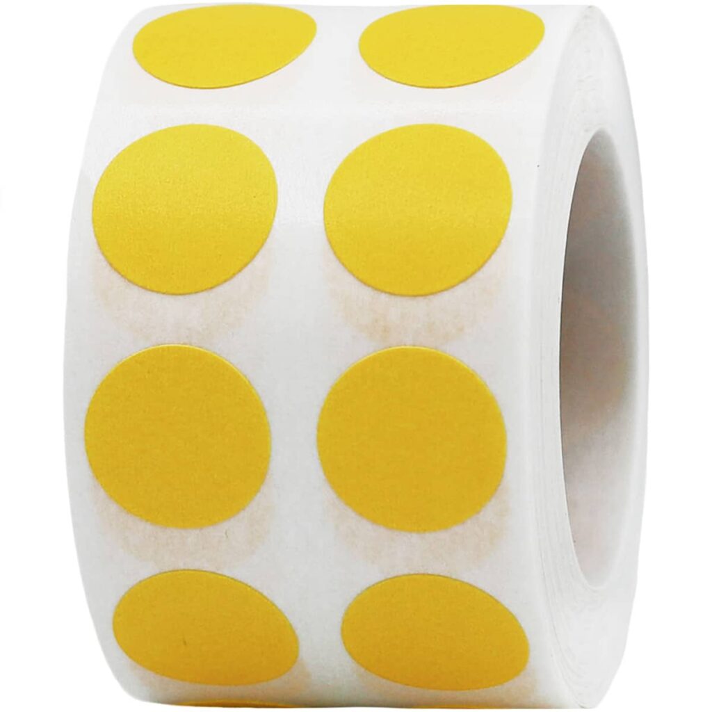 Yellow Color Coding Labels For Organizing Inventory 0.75 Inch Round Circle Dots 500 Total Adhesive Stickers On A Roll