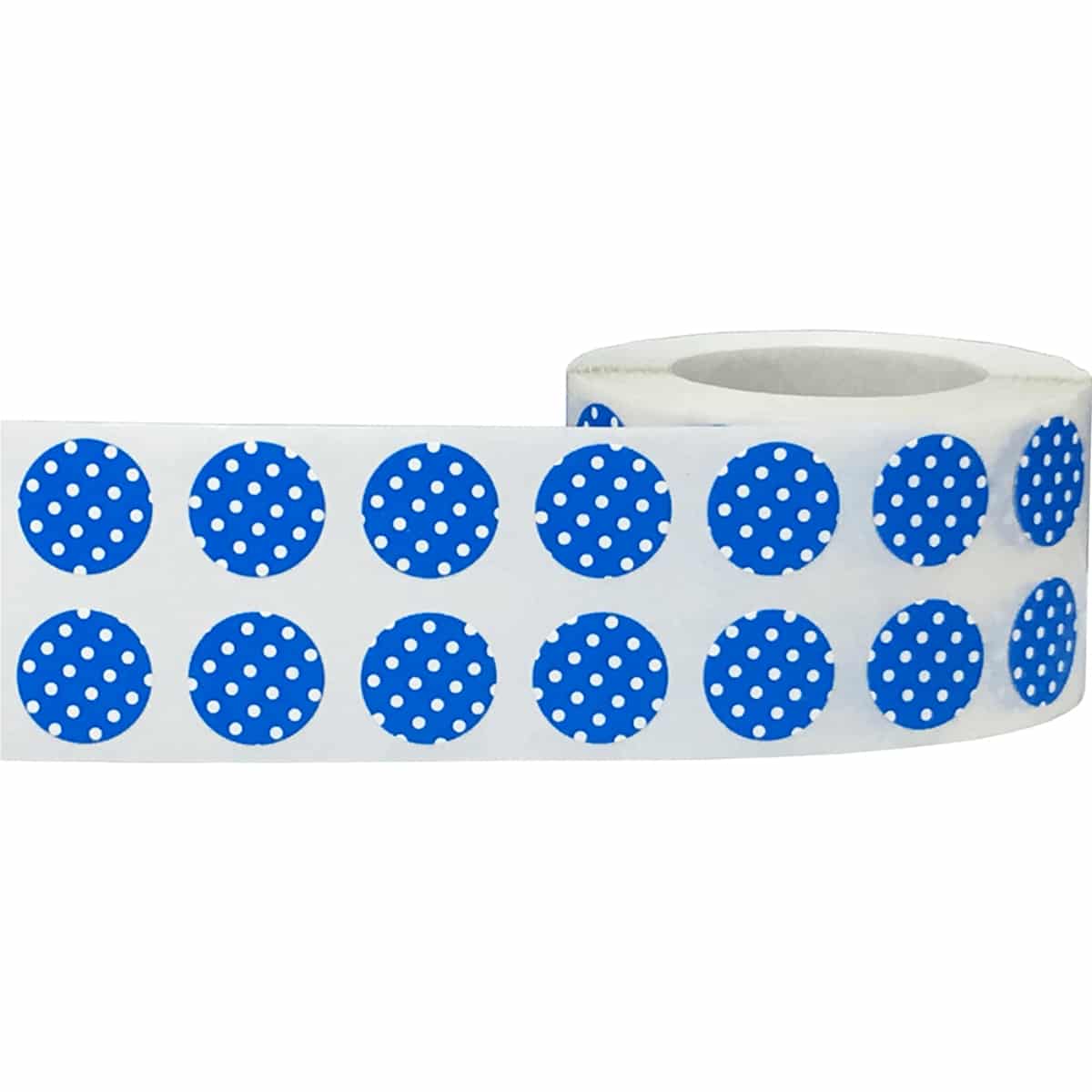 Blue With White Polka Dot Stickers 1/2" Round