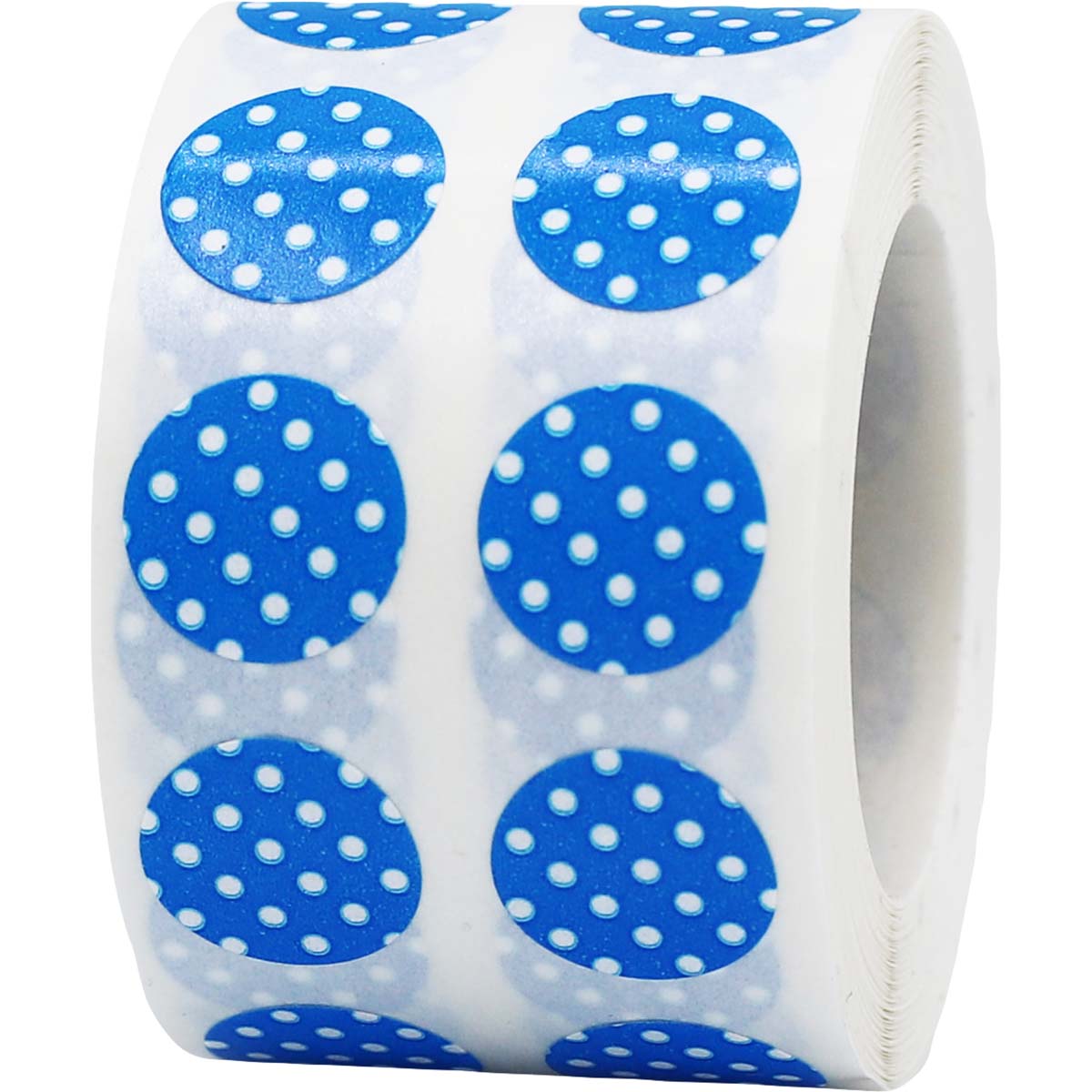 Blue With White Polka Dot Stickers 1/2" Round