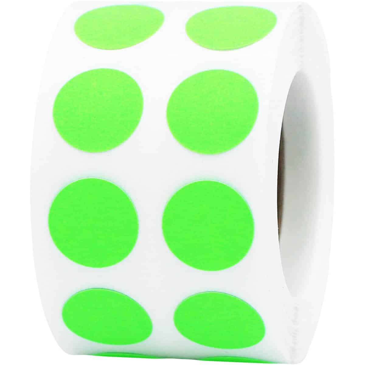 Small Fluorescent Green Dot Stickers 1/2" Round