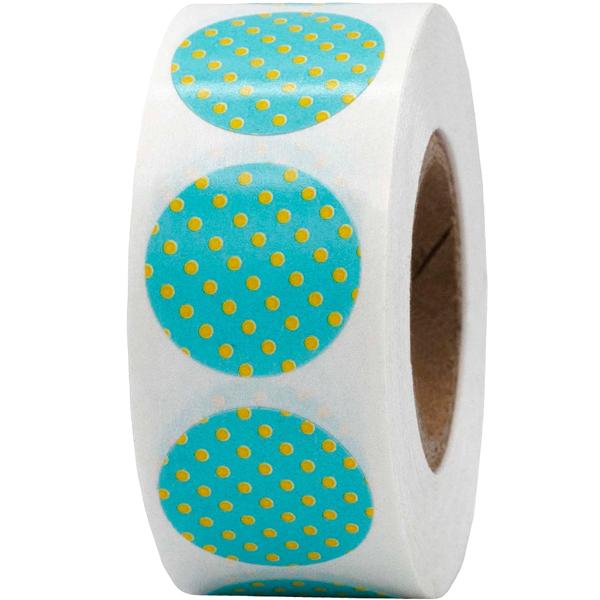 Teal With Yellow Polka Dot Labels 3/4" Round