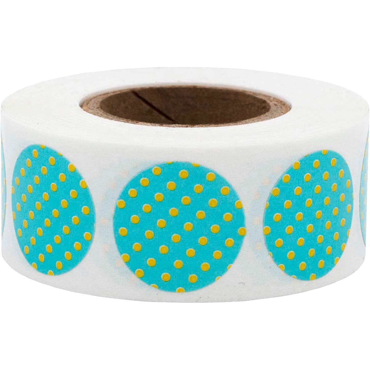 Teal With Yellow Polka Dot Labels 3/4" Round